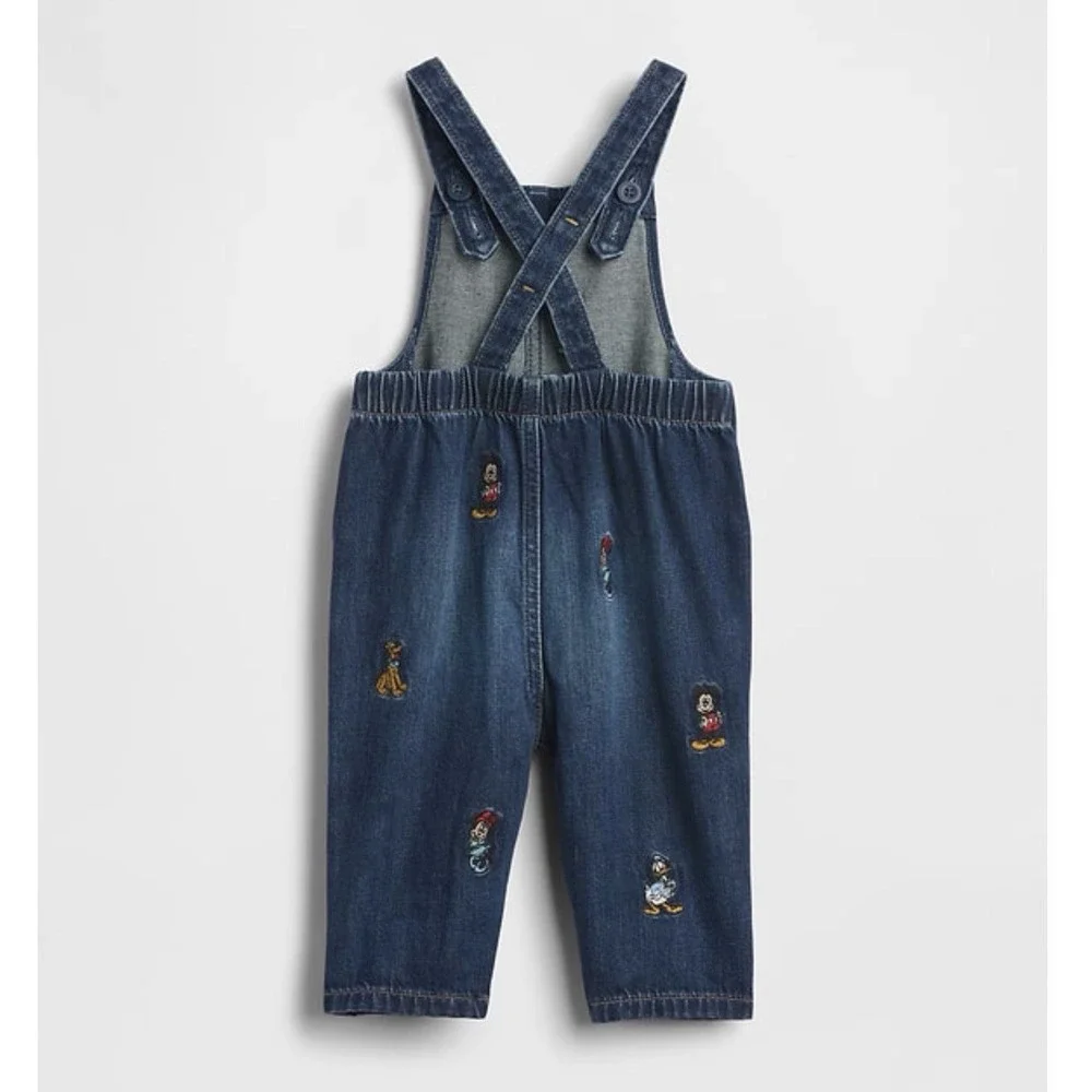 Baby Gap x Disney Denim Overalls 3-6M Mickey Friends Embroidered Dark Wash